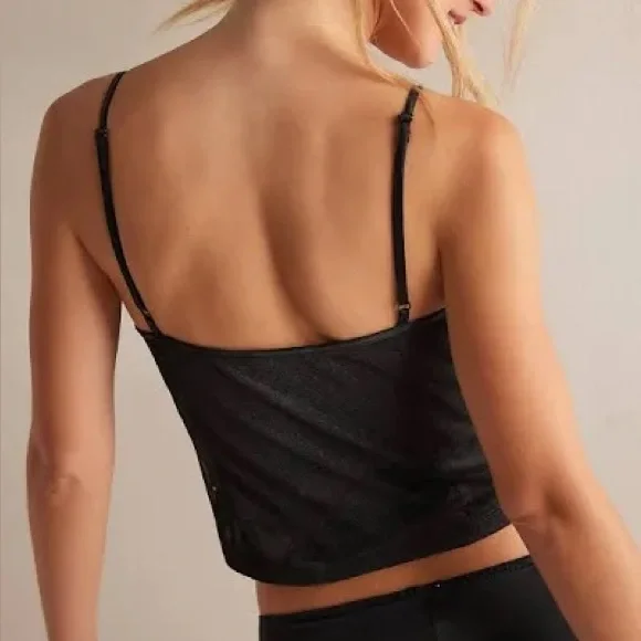 Free People Intimately Black Lace See Me Now Satin Camisole Top Size XS NWT Sexy - Picture 2 of 7